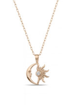 Hilal ve Güneş Tasarım 925 Ayar Gümüş Kadın Kolye - Görsel 3