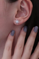 Kadın Çiçek tasarım 925 ayar Gümüş  Küpe - Görsel 2