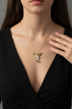 Zümrüdüanka Kuşu Kadın 925 Ayar Gümüş Altın Renk Kolye - Görsel 2