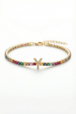 Harfli Kişiye Özel Renkli Taşlı 925 Ayar Gümüş Kadın Bileklik - Görsel 2