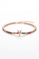 Harfli Kişiye Özel Renkli Taşlı 925 Ayar Gümüş Kadın Bileklik