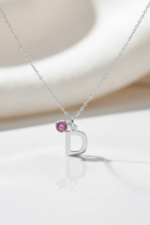 Harfli Ve Taşlı Kişiye Özel 925 Ayar Gümüş Kadın Kolye - Görsel 4