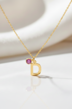 Harfli Ve Taşlı Kişiye Özel 925 Ayar Gümüş Kadın Kolye - Görsel 5