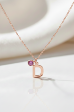 Harfli Ve Taşlı Kişiye Özel 925 Ayar Gümüş Kadın Kolye - Görsel 6