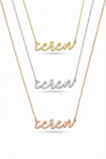 İsimli Kişiye Özel Taşlı 925 Ayar Gümüş Kadın Minimal Kolye - Görsel 9