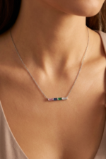 Renkli Baget Taşlı 925 Ayar Gümüş Kadın Minimal Kolye - Görsel 4