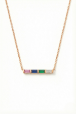 Renkli Baget Taşlı 925 Ayar Gümüş Kadın Minimal Kolye