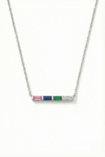 Renkli Baget Taşlı 925 Ayar Gümüş Kadın Minimal Kolye - Görsel 3