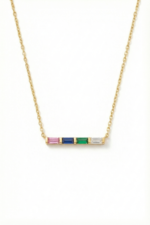 Renkli Baget Taşlı 925 Ayar Gümüş Kadın Minimal Kolye - Görsel 2