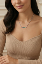 Renkli Baget Taşlı Kutu Zincir 925 Ayar Gümüş Kadın Minimal Kolye - Görsel 5