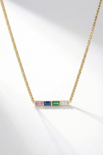 Renkli Baget Taşlı Kutu Zincir 925 Ayar Gümüş Kadın Minimal Kolye - Görsel 2