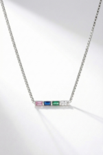 Renkli Baget Taşlı Kutu Zincir 925 Ayar Gümüş Kadın Minimal Kolye