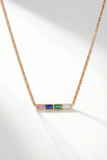 Renkli Baget Taşlı Kutu Zincir 925 Ayar Gümüş Kadın Minimal Kolye - Görsel 3