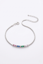 Zarif Renkli Baget Taşlı 925 Ayar Ayarlanabilir Bileklik