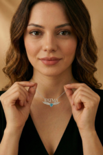 İsimli Kişiye Özel Mavi Kalp 925 Ayar Gümüş Kadın Kolye - Görsel 6