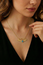 İsimli Kişiye Özel Mavi Kalp 925 Ayar Gümüş Kadın Kolye - Görsel 5