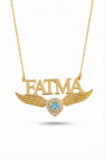 İsimli Kişiye Özel Mavi Kalp 925 Ayar Gümüş Kadın Kolye - Görsel 2