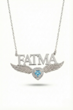 İsimli Kişiye Özel Mavi Kalp 925 Ayar Gümüş Kadın Kolye