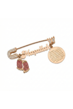 Bebek Yaka İğnesi Maşallah ve Nazar Ayeti Yazılı 925 Ayar Gümüş Antialerjik Kırmızı Taşlı - Görsel 3