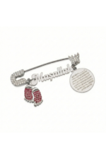 Bebek Yaka İğnesi Maşallah ve Nazar Ayeti Yazılı 925 Ayar Gümüş Antialerjik Kırmızı Taşlı