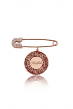 Bebek Yaka İğnesi Maşallah ve Nazar Ayeti Yazılı 925 Ayar Gümüş Antialerjik Kırmızı - Görsel 3