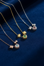 Kalp ve  Çift Harf Charm Doğum Taşlı 925 Ayar Gümüş Kadın Kolye