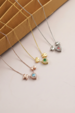 Kalp ve  Çift Harf Charm Doğum Taşlı 925 Ayar Gümüş Kadın Kolye - Görsel 5