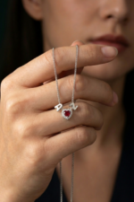 Kalp ve  Çift Harf Charm Doğum Taşlı 925 Ayar Gümüş Kadın Kolye - Görsel 2