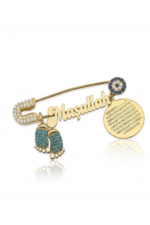 Bebek Yaka İğnesi Maşallah ve Nazar Ayeti Yazılı 925 Ayar Gümüş Antialerjik Mavi Taşlı - Görsel 3