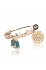 Bebek Yaka İğnesi Maşallah ve Nazar Ayeti Yazılı 925 Ayar Gümüş Antialerjik Mavi Taşlı - Görsel 2