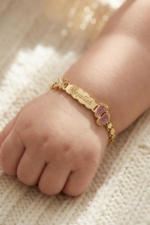 Bebek Künyesi Maşallah Yazılı 925 Ayar Gümüş Kelebek Kırmızı Taşlı Ayak İzi - Görsel 3