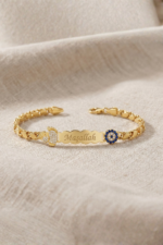 Bebek Künyesi Maşallah Yazılı 925 Ayar Gümüş Nazar El Ayak Figür Beyaz Taşlı