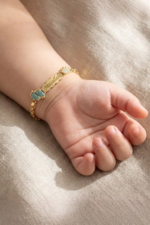 Bebek Künyesi Maşallah Yazılı 925 Ayar Gümüş Taç Turkuaz Taşlı Ayak İzi