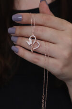 Kadın Kalp ve Kelebek Tasarım 925 ayar Gümüş Kolye - Görsel 6