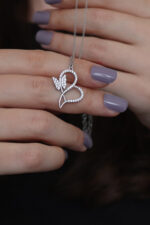 Kadın Kalp ve Kelebek Tasarım 925 ayar Gümüş Kolye - Görsel 9