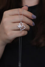 Kadın Kalp ve Kelebek Tasarım 925 ayar Gümüş Kolye - Görsel 7