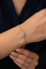 Kelebek Bileklik Pembe Taşlı 925 Ayar Gümüş Kadın - Görsel 2