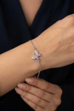 Kelebek Bileklik Pembe Taşlı 925 Ayar Gümüş Kadın