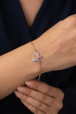 Kelebek Bileklik Pembe Taşlı 925 Ayar Gümüş Kadın - Görsel 3