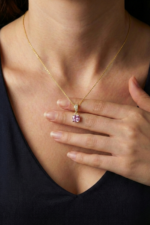 Tektaş Pembe Zirkon Taşlı 925 Ayar Gümüş Kadın Minimal Kolye - Görsel 2