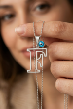 Harfli Kişiye Özel Nazar Boncuğu 925 Ayar Gümüş Kadın Kolye - Görsel 4