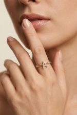 Burgu Bantlı Zirkon Taşlı Harf  925 Ayar Gümüş Minimal Kadın Yüzük - Görsel 2