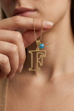 Harfli Kişiye Özel Nazar Boncuğu 925 Ayar Gümüş Kadın Kolye - Görsel 3