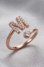 Harfli Zirkon Taşlı 925 Ayar Gümüş Minimal Ayarlanabilir Kadın Yüzük - Görsel 6