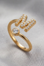 Harfli Zirkon Taşlı 925 Ayar Gümüş Minimal Ayarlanabilir Kadın Yüzük - Görsel 3