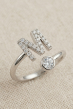 Harfli Zirkon Taşlı 925 Ayar Gümüş Minimal Ayarlanabilir Kadın Yüzük - Görsel 4