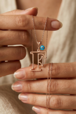 Harfli Kişiye Özel Nazar Boncuğu 925 Ayar Gümüş Kadın Kolye - Görsel 2