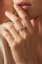 Çift Harfli 925 Ayar Gümüş Minimal Ayarlanabilir Kadın Yüzük - Görsel 4