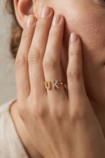 Çift Harfli 925 Ayar Gümüş Minimal Ayarlanabilir Kadın Yüzük