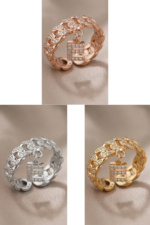 Baş Harf Charm Taşlı Zincir 925 Ayar Gümüş Ayarlanabilir Kadın Yüzük - Görsel 2